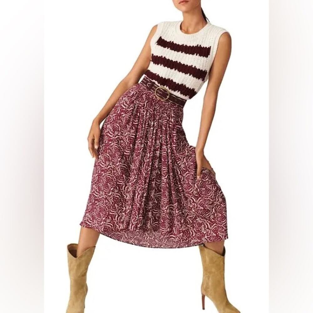 BA&SH LENNY Printed Midi Skirt Purple Size M NWOT (b14)